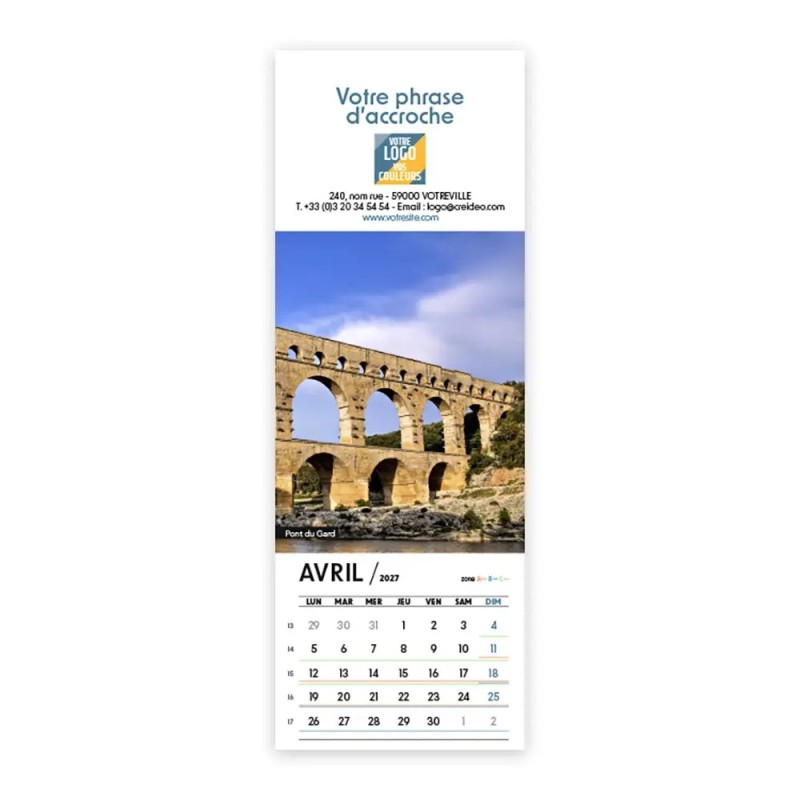 Calendrier chevalet vertical (21x7,5 cm) personnalisé - Patrimoine France