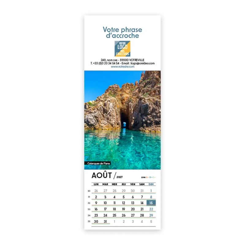 Calendrier chevalet vertical (21x7,5 cm) personnalisé - Patrimoine France
