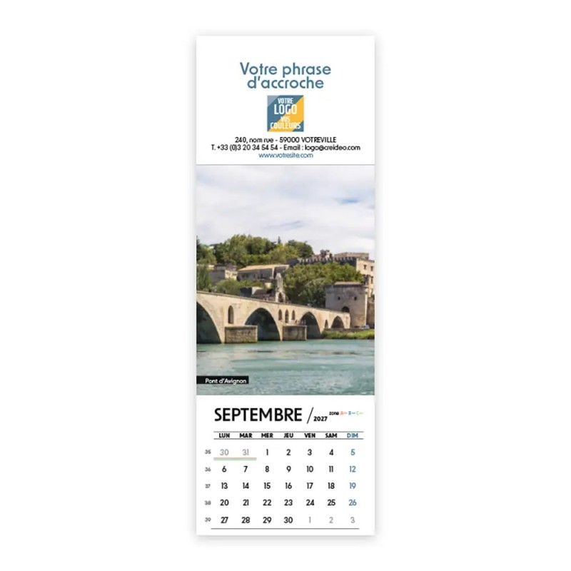 Calendrier chevalet vertical (21x7,5 cm) personnalisé - Patrimoine France