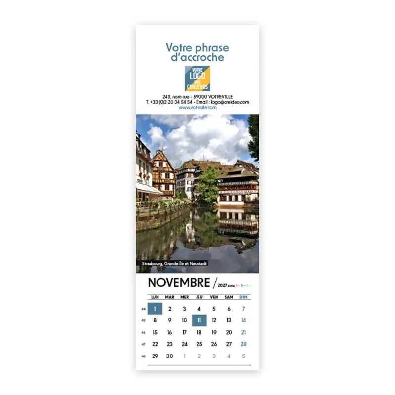 Calendrier chevalet vertical (21x7,5 cm) personnalisé - Patrimoine France