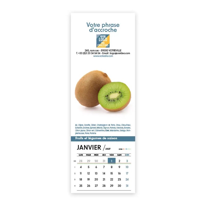 Calendrier chevalet vertical (21x7,5 cm) personnalisé - Fruits et légumes