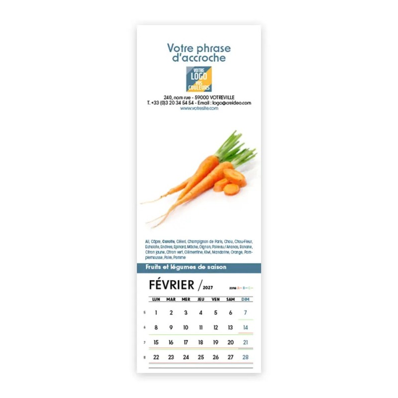 Calendrier chevalet vertical (21x7,5 cm) personnalisé - Fruits et légumes