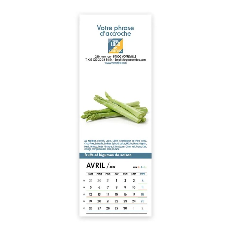 Calendrier chevalet vertical (21x7,5 cm) personnalisé - Fruits et légumes