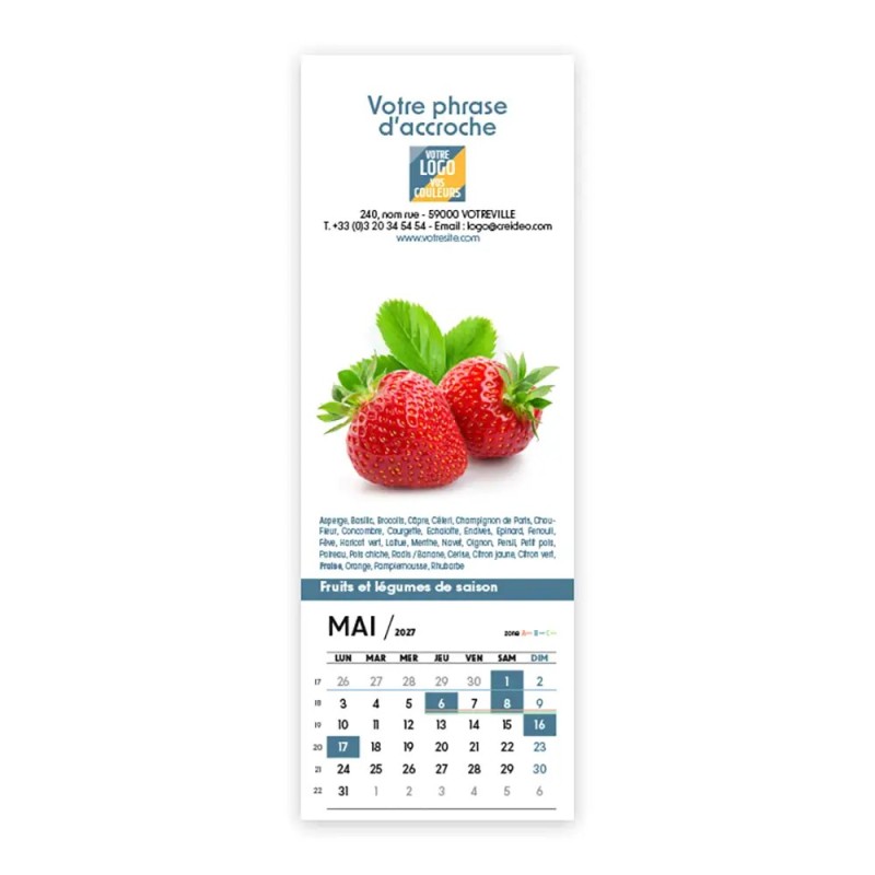 Calendrier chevalet vertical (21x7,5 cm) personnalisé - Fruits et légumes
