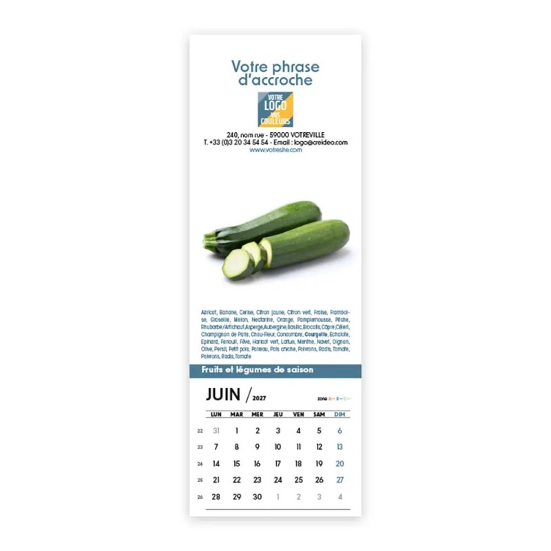 Calendrier chevalet vertical (21x7,5 cm) personnalisé - Fruits et légumes