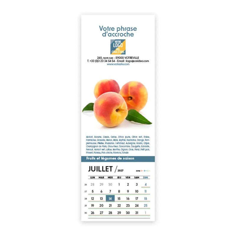 Calendrier chevalet vertical (21x7,5 cm) personnalisé - Fruits et légumes