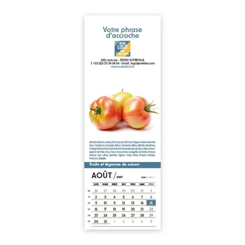 Calendrier chevalet vertical (21x7,5 cm) personnalisé - Fruits et légumes