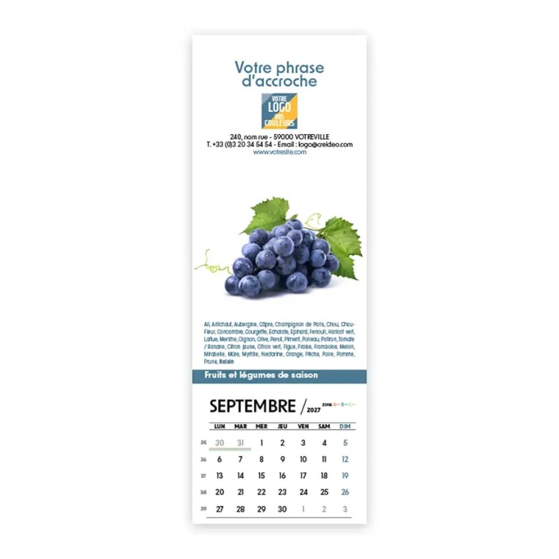 Calendrier chevalet vertical (21x7,5 cm) personnalisé - Fruits et légumes