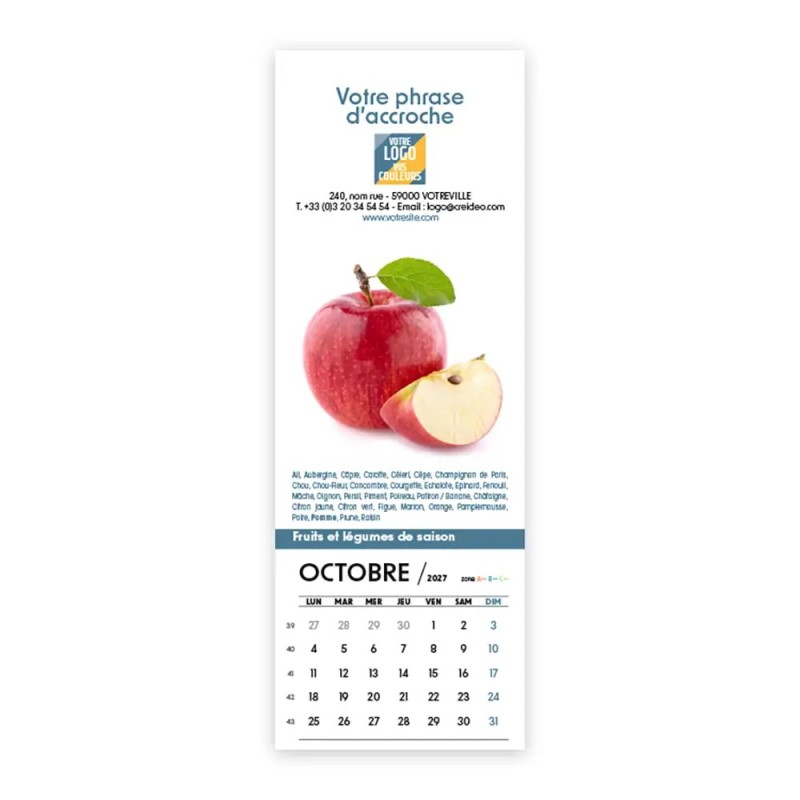 Calendrier chevalet vertical (21x7,5 cm) personnalisé - Fruits et légumes