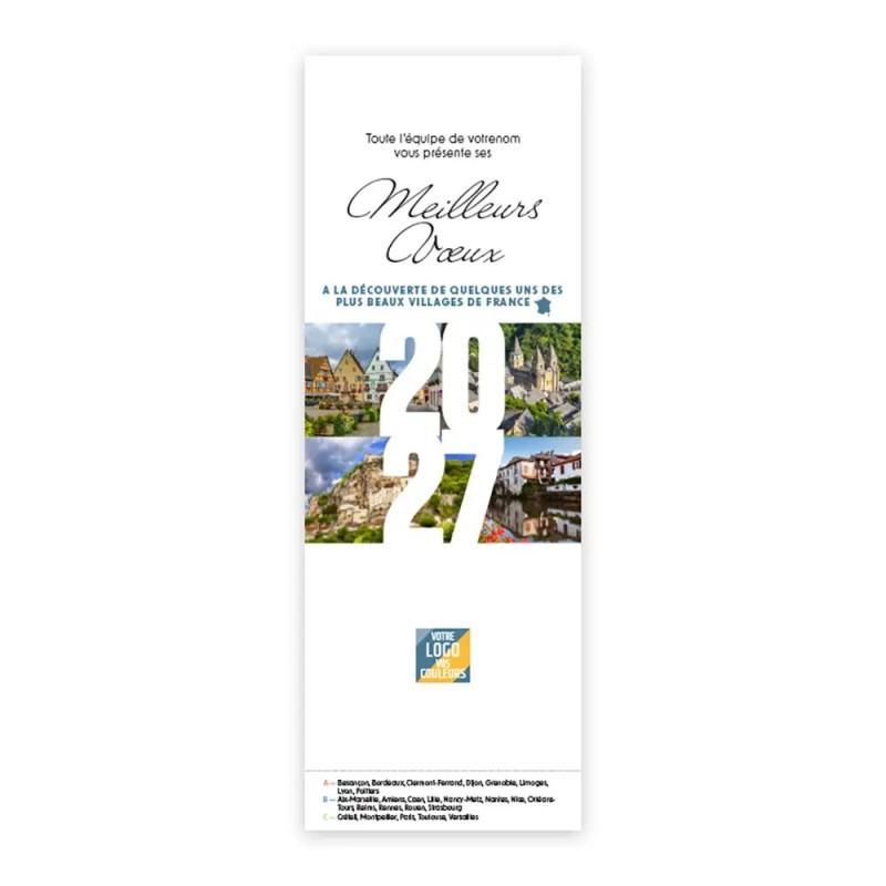 Calendrier chevalet vertical (21x7,5 cm) personnalisé - Villages de France