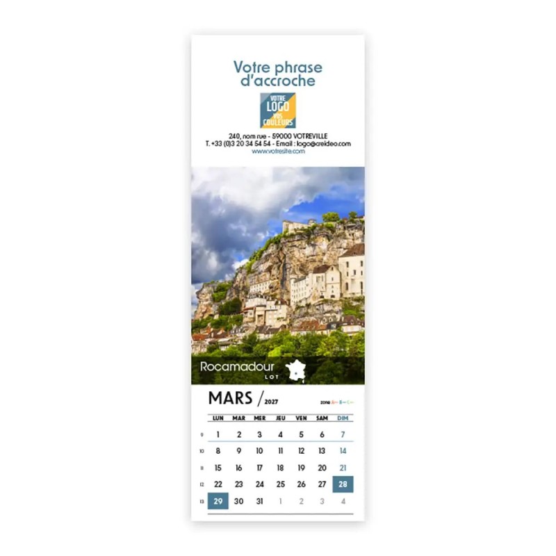 Calendrier chevalet vertical (21x7,5 cm) personnalisé - Villages de France