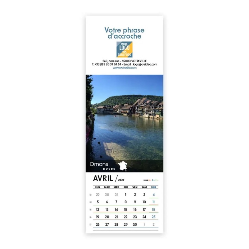 Calendrier chevalet vertical (21x7,5 cm) personnalisé - Villages de France