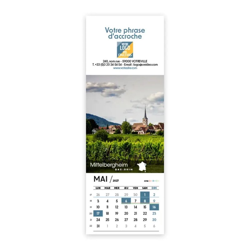 Calendrier chevalet vertical (21x7,5 cm) personnalisé - Villages de France