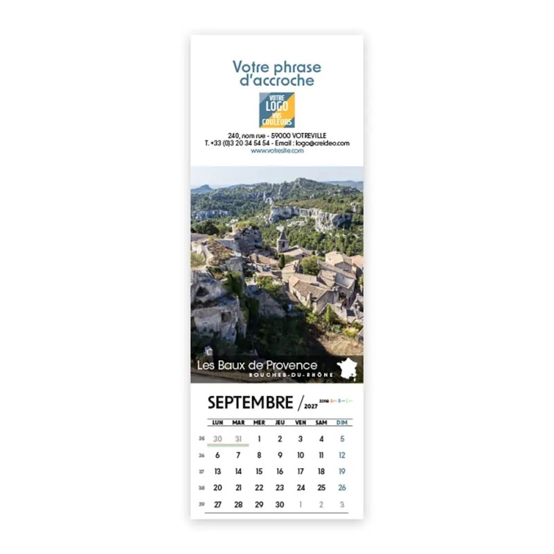 Calendrier chevalet vertical (21x7,5 cm) personnalisé - Villages de France