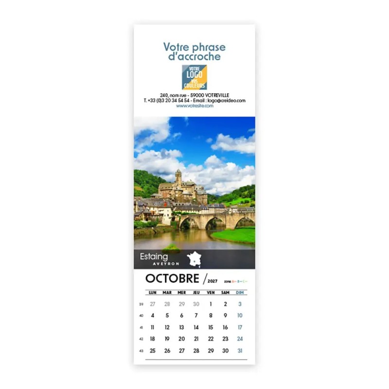 Calendrier chevalet vertical (21x7,5 cm) personnalisé - Villages de France