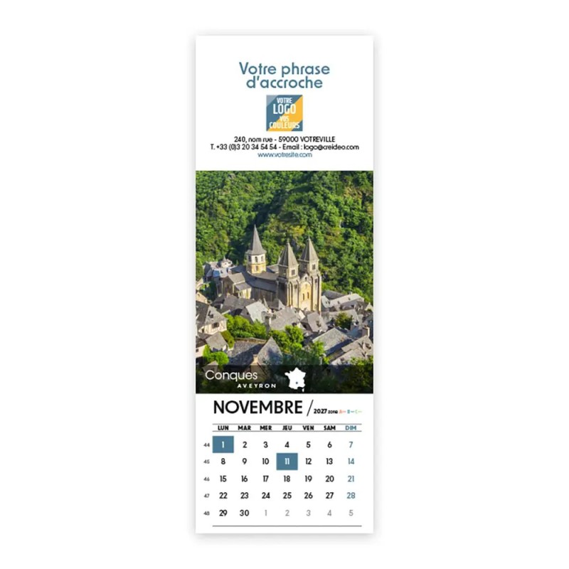 Calendrier chevalet vertical (21x7,5 cm) personnalisé - Villages de France