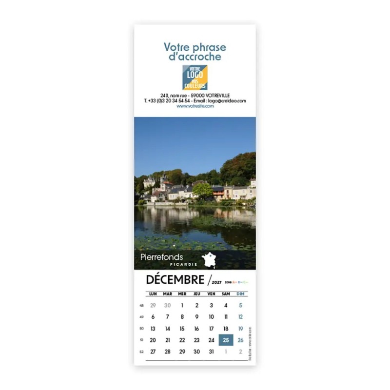 Calendrier chevalet vertical (21x7,5 cm) personnalisé - Villages de France