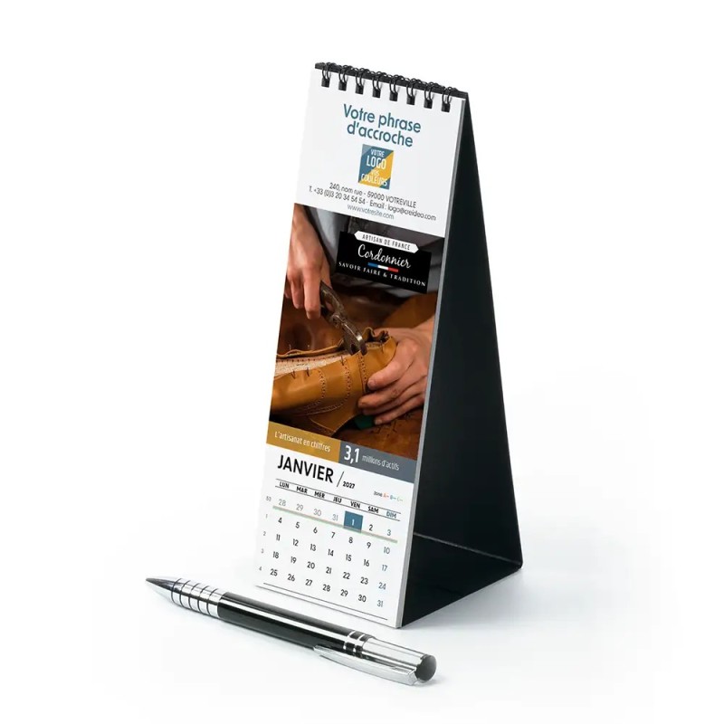 Calendrier chevalet vertical (21x7,5 cm) personnalisé - Artisans