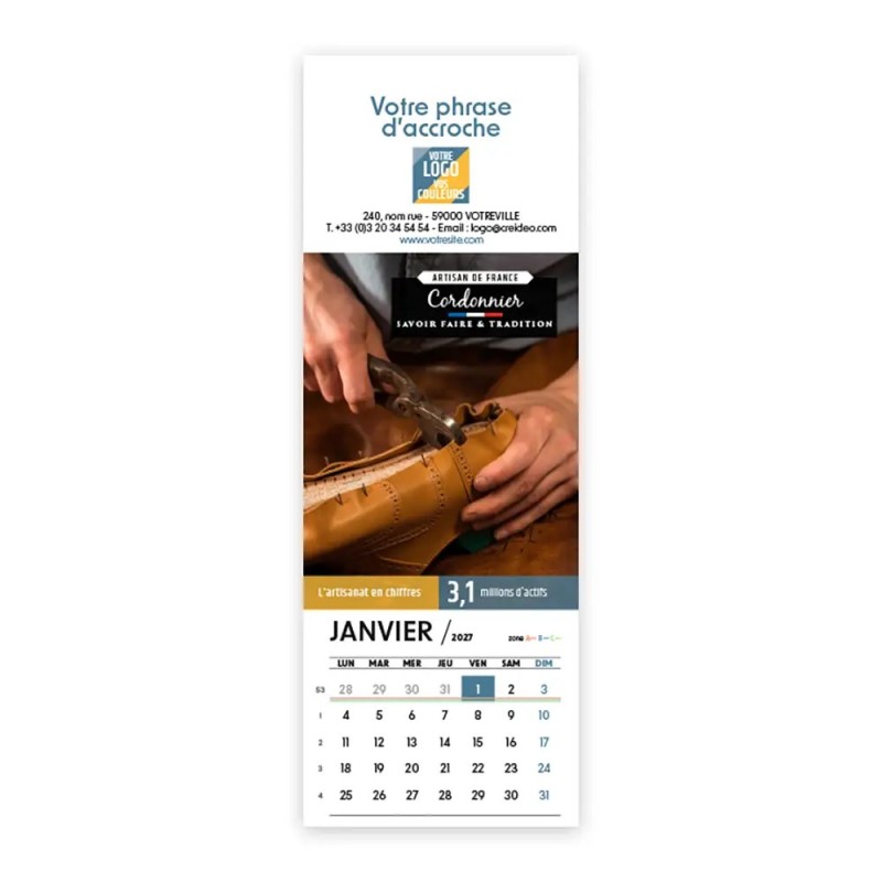 Calendrier chevalet vertical (21x7,5 cm) personnalisé - Artisans