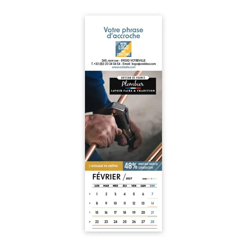 Calendrier chevalet vertical (21x7,5 cm) personnalisé - Artisans