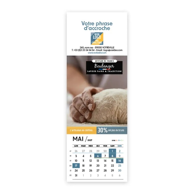 Calendrier chevalet vertical (21x7,5 cm) personnalisé - Artisans