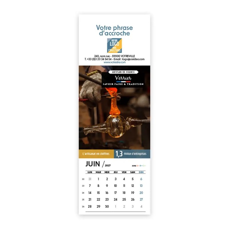 Calendrier chevalet vertical (21x7,5 cm) personnalisé - Artisans
