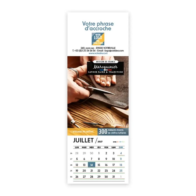 Calendrier chevalet vertical (21x7,5 cm) personnalisé - Artisans
