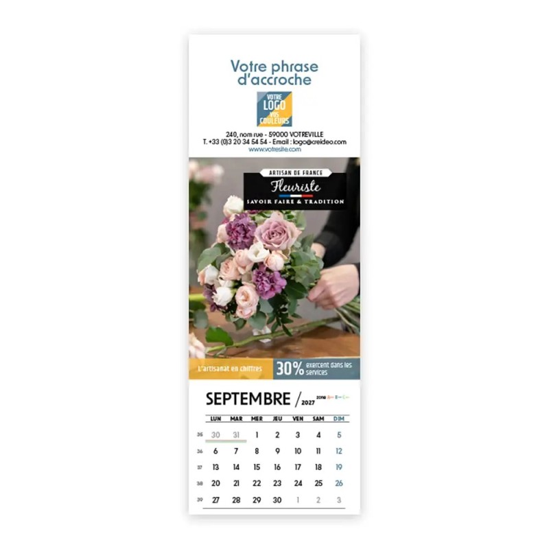 Calendrier chevalet vertical (21x7,5 cm) personnalisé - Artisans