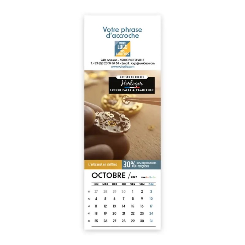 Calendrier chevalet vertical (21x7,5 cm) personnalisé - Artisans
