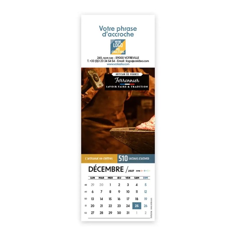 Calendrier chevalet vertical (21x7,5 cm) personnalisé - Artisans