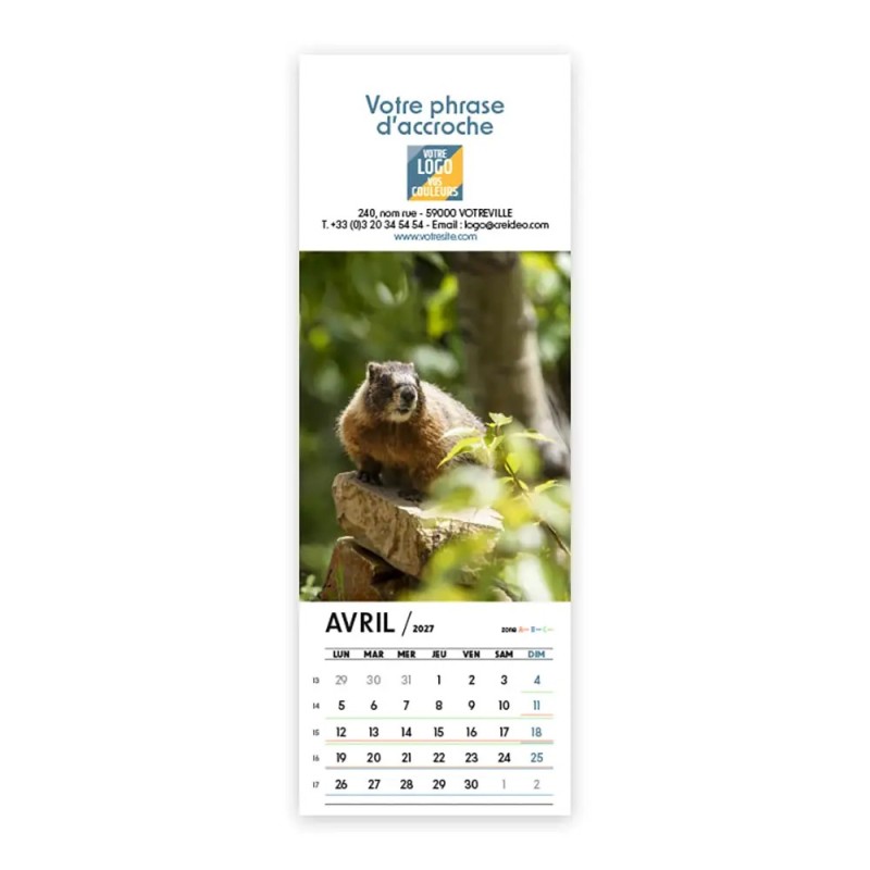 Calendrier chevalet vertical (21x7,5 cm) personnalisé - Faune