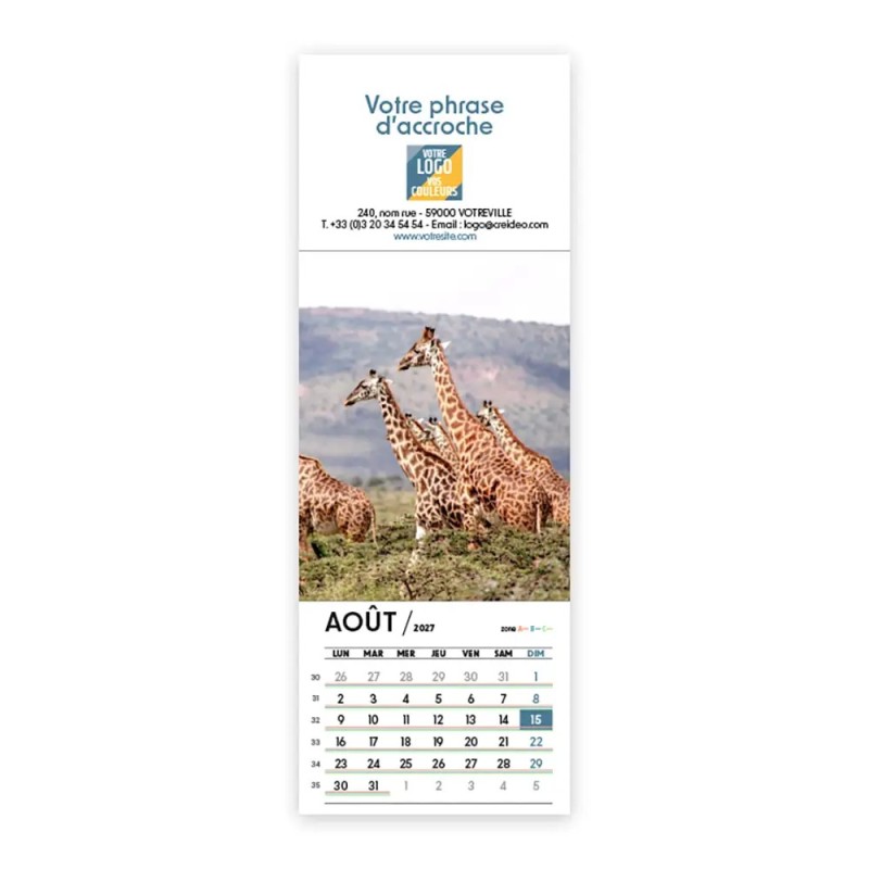 Calendrier chevalet vertical (21x7,5 cm) personnalisé - Faune