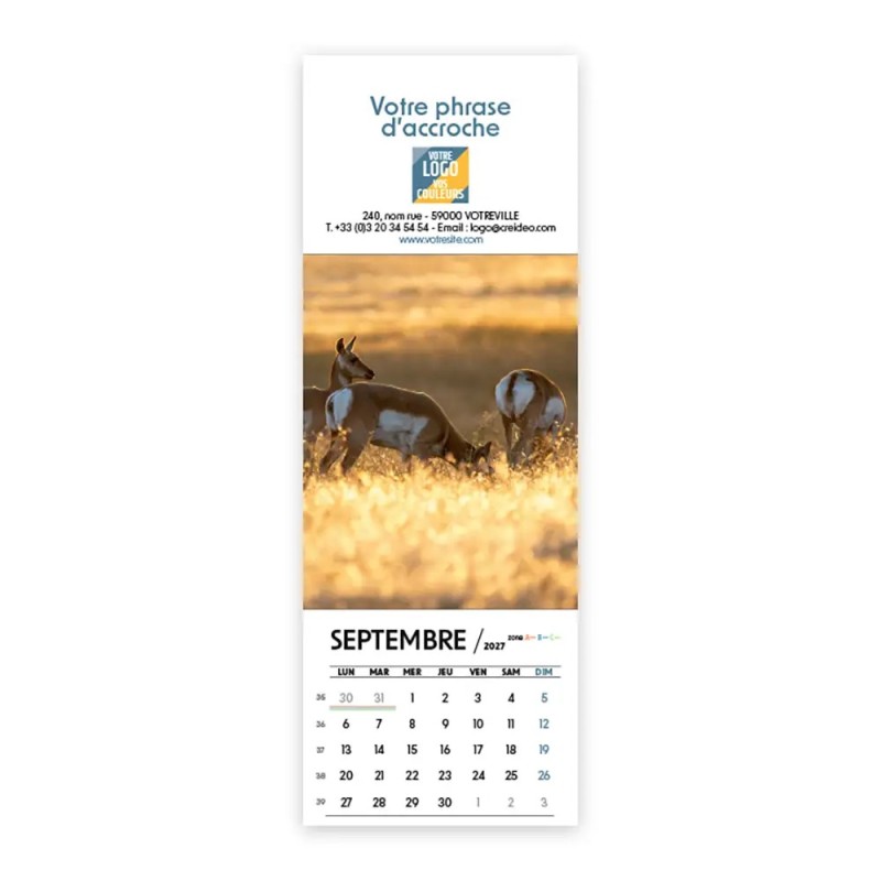 Calendrier chevalet vertical (21x7,5 cm) personnalisé - Faune