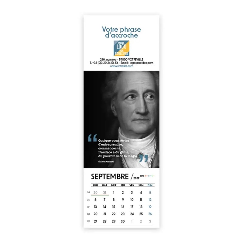 Calendrier chevalet vertical (21x7,5 cm) personnalisé - Citations 2