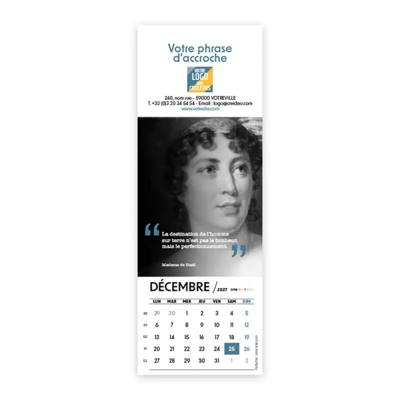 Calendrier chevalet vertical (21x7,5 cm) personnalisé - Citations 2