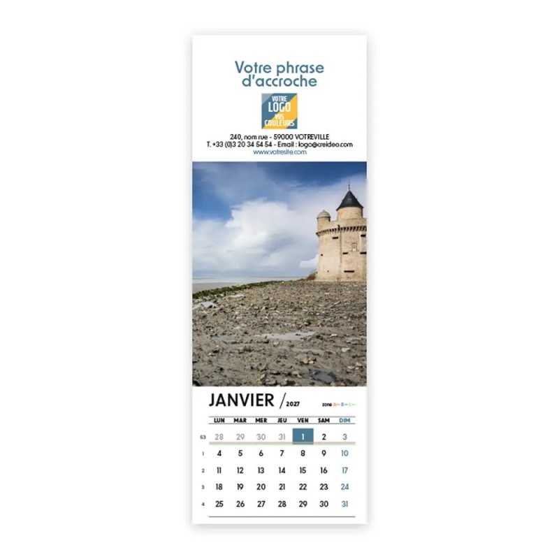 Calendrier chevalet vertical (21x7,5 cm) personnalisé - Littoral