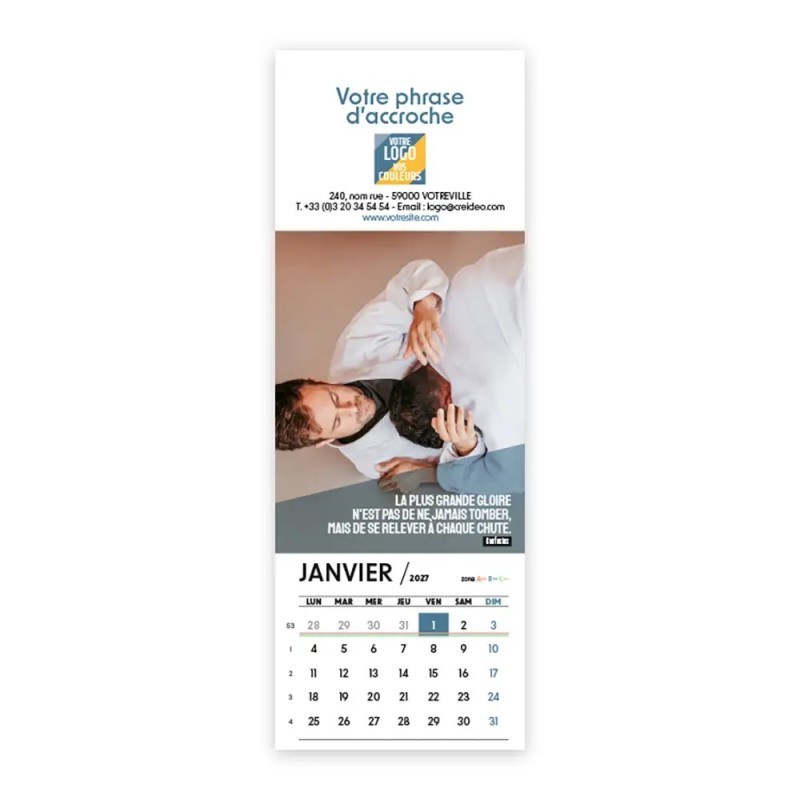 Calendrier chevalet vertical (21x7,5 cm) personnalisé - Citations sport