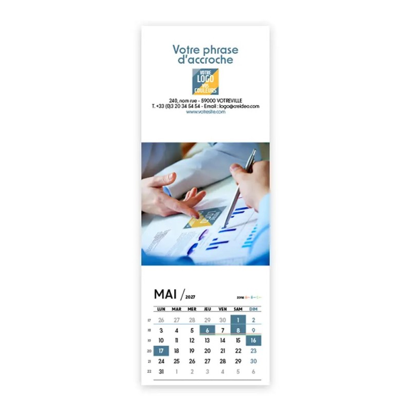 Calendrier chevalet vertical (21x7,5 cm) personnalisé - Logo intégré Réseau