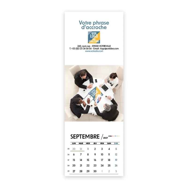 Calendrier chevalet vertical (21x7,5 cm) personnalisé - Logo intégré Réseau