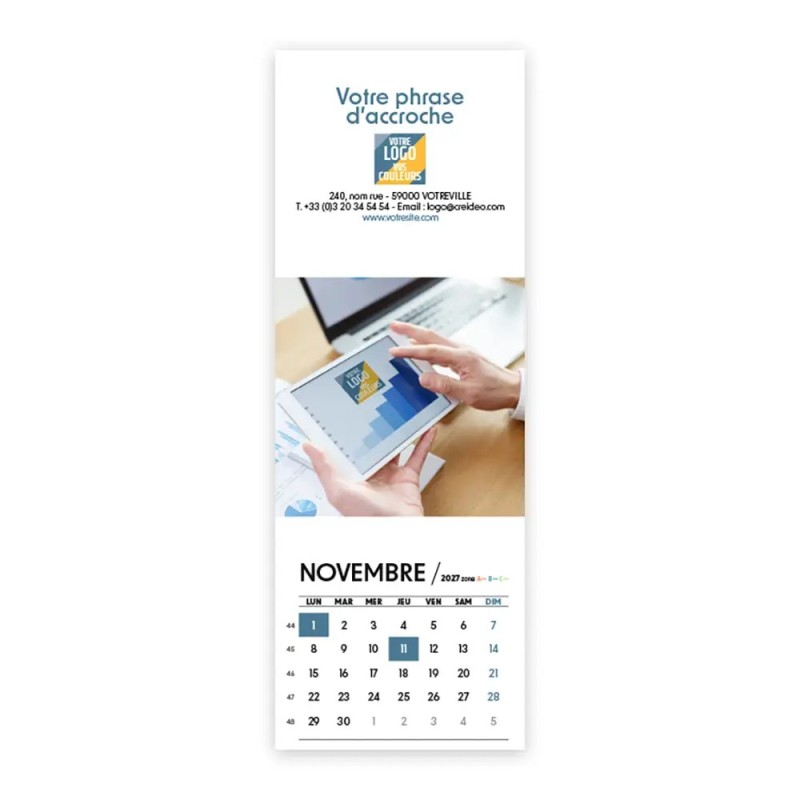 Calendrier chevalet vertical (21x7,5 cm) personnalisé - Logo intégré Réseau