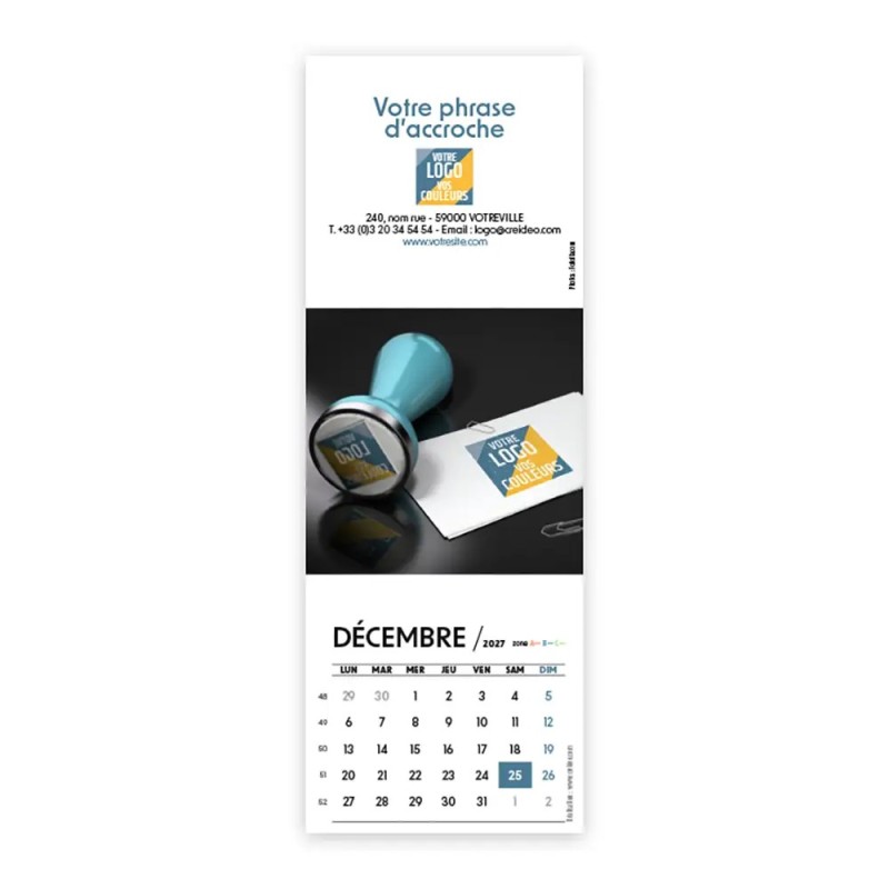 Calendrier chevalet vertical (21x7,5 cm) personnalisé - Logo intégré Réseau