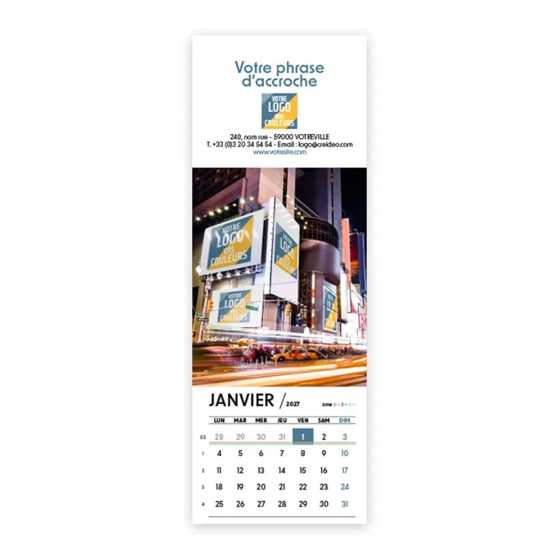 Calendrier chevalet vertical (21x7,5 cm) personnalisé - Logo intégré Visio