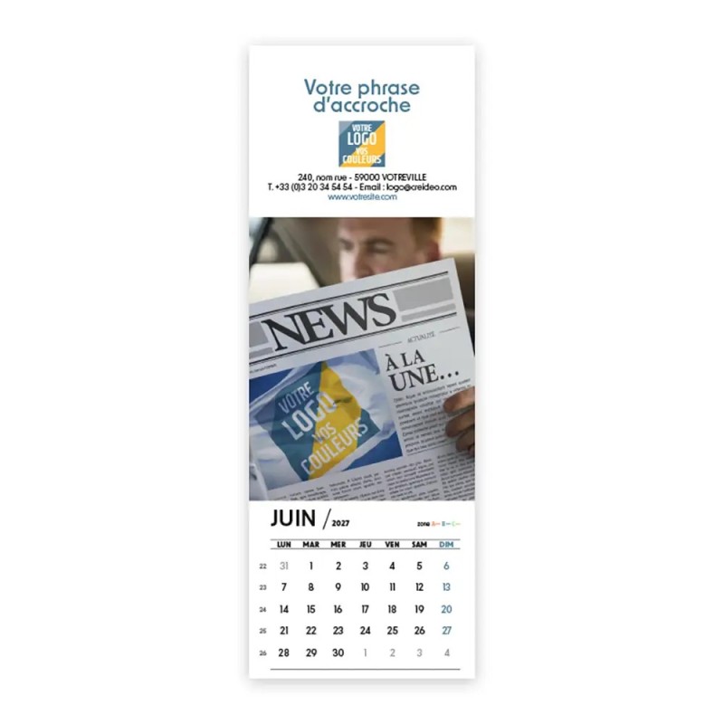 Calendrier chevalet vertical (21x7,5 cm) personnalisé - Logo intégré Visio