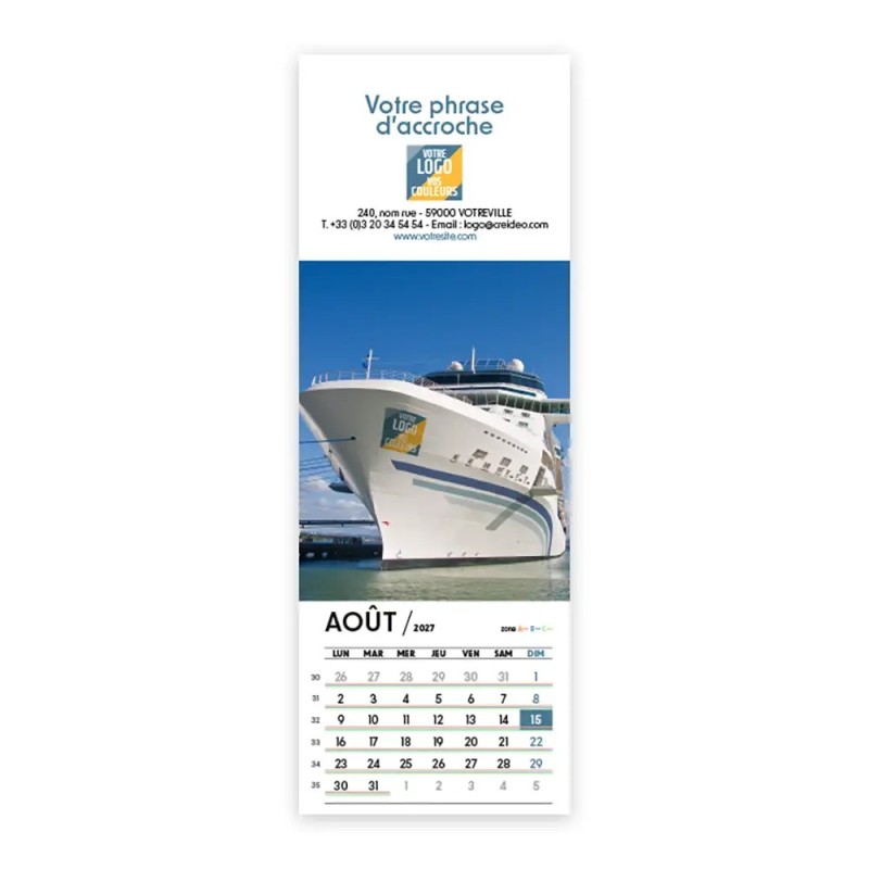 Calendrier chevalet vertical (21x7,5 cm) personnalisé - Logo intégré Visio