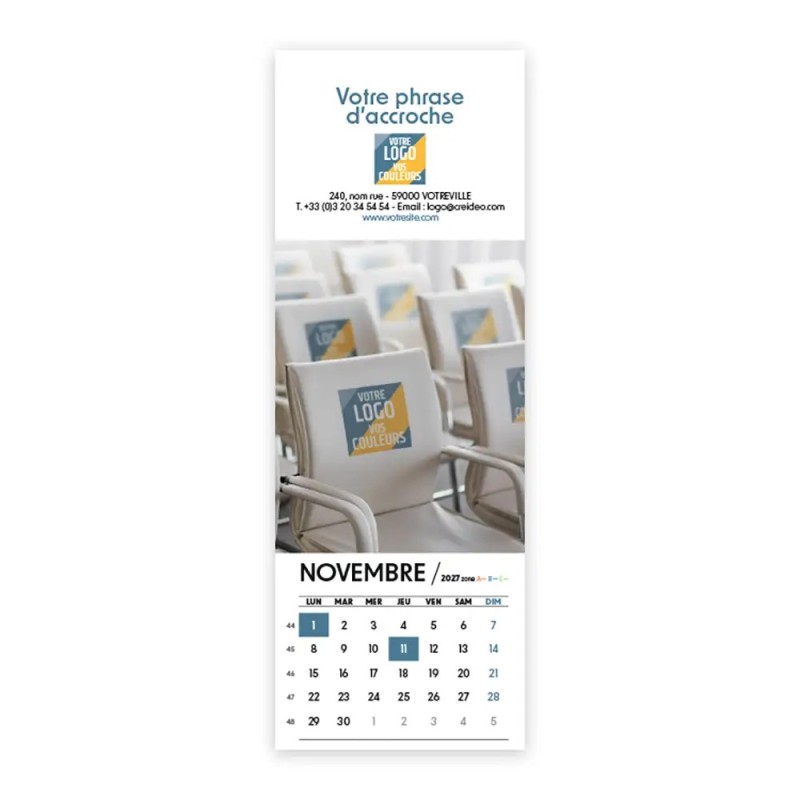 Calendrier chevalet vertical (21x7,5 cm) personnalisé - Logo intégré Visio