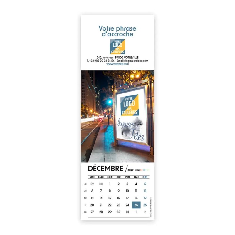 Calendrier chevalet vertical (21x7,5 cm) personnalisé - Logo intégré Visio