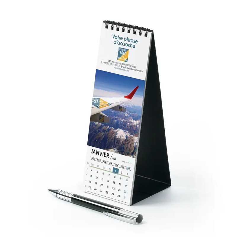 Calendrier chevalet vertical (21x7,5 cm) personnalisé - Logo intégré Voyage