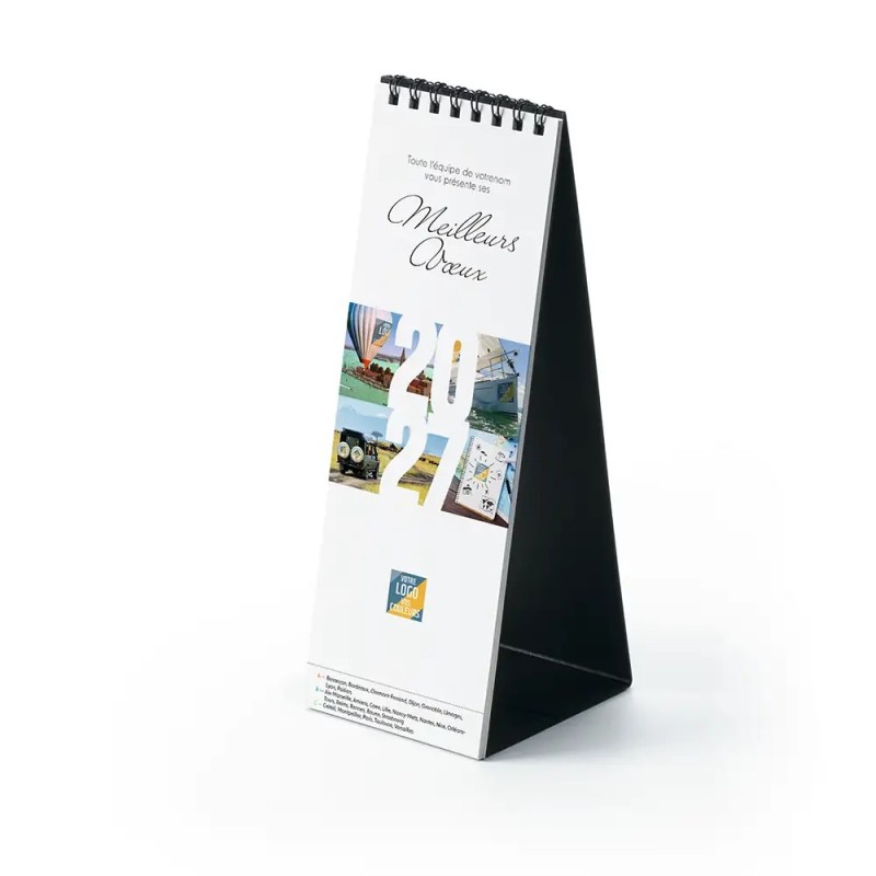 Calendrier chevalet vertical (21x7,5 cm) personnalisé - Logo intégré Voyage