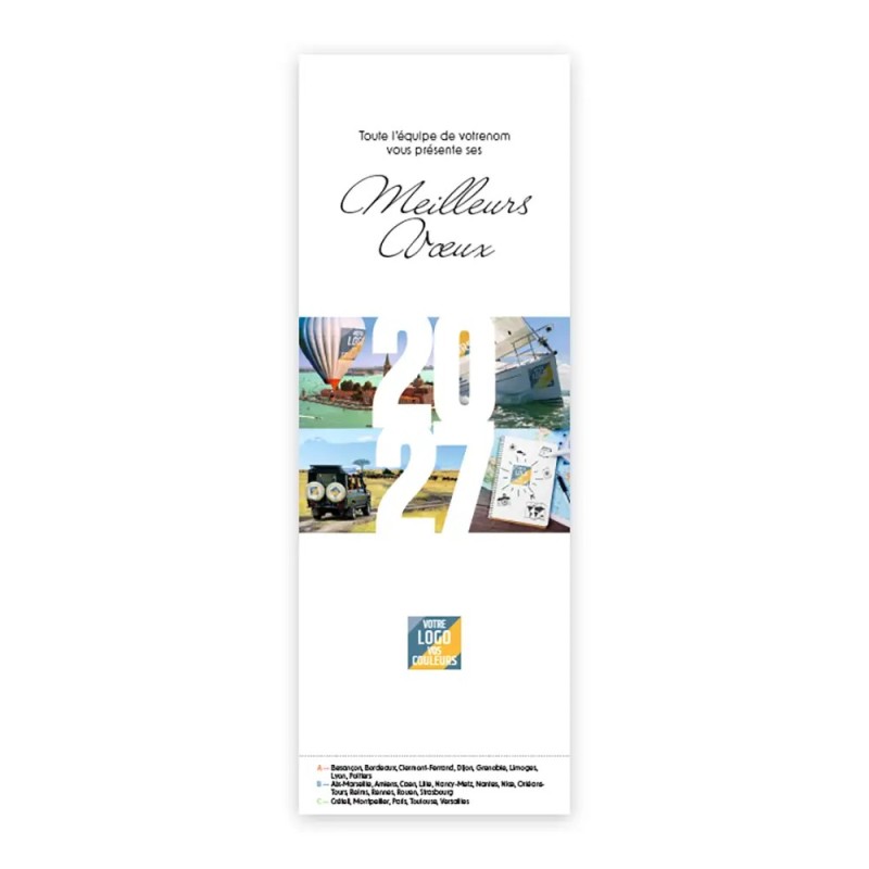 Calendrier chevalet vertical (21x7,5 cm) personnalisé - Logo intégré Voyage