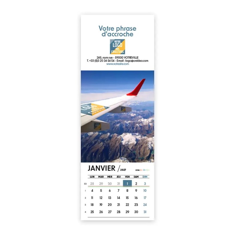 Calendrier chevalet vertical (21x7,5 cm) personnalisé - Logo intégré Voyage